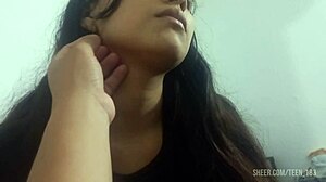 Skinny 18 year old Latina teen with pigtails and natural tits gets fondled then fucked doggystyle