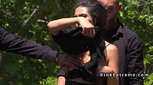 Spanish Hottie Boldly Gangbanged In Public With Bondage