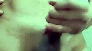 Skinny guy with big cock and small waist masturbates solo in work bathroom