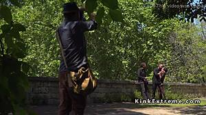 Spanish Hottie Boldly Gangbanged In Public With Bondage