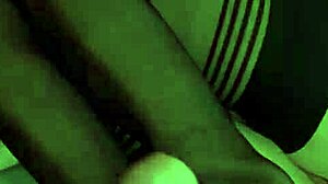 elena ross gives a sexy footjob in stockings with handjob action leading to cum on her legs and glasses