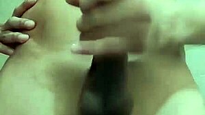 Skinny guy with big cock and small waist masturbates solo in work bathroom