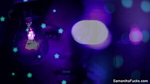 i love samantha saint's big tits in this black light lesbian scene