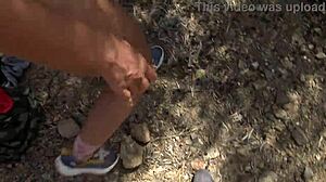 Amateur MILF pissing while fucking and getting creampied outdoors in public