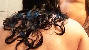 My husband's best friend surprises me in the shower with his cock. Sexy Latina neighbor sucks and gets cum on face in homemade bathroom action.