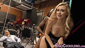 Blonde babe takes control riding a big black cock with intense femdom humiliation and cumshot.