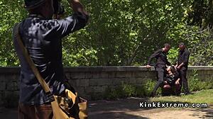 Spanish Hottie Boldly Gangbanged In Public With Bondage