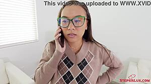 Why does teen stepsis Kimmy Kim let Jay Rock fuck her deeply on bed?