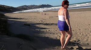 why is this kiwi trashy milf walking in see through clothes at the beach before creampie fuck?