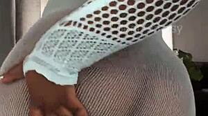 Joanfantasy boldly plays with creamy pussy in light blue lingerie using dildo toy