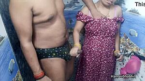 indian desi bhabhi gives best handjob so husband cums on her sexy blue panty