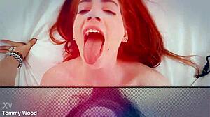 Teen Redhead Aria Carson With Soft White Skin Fucks Older Guy. She Licks His Asshole In Rimjob.