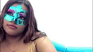 brunette student gropes her big tits in uniform before exams, touching boobs in sexy milf way