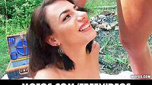 Young French Beauty with Amazing Tits Fucks in Woods