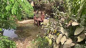 Curvy ebony flashes her fat body outdoors. Brown-skinned bbw gets ready for public stream adventure.