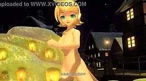 Kagamine Rin full nude mod as snowman in Project Diva game