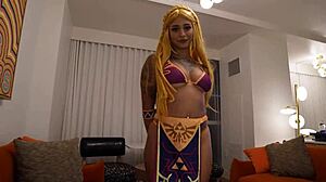 Stunning black hottie Annie Verse takes big dick in Zelda cosplay POV with doggystyle creampie orgasm action!