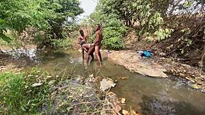 Curvy ebony flashes her fat body outdoors. Brown-skinned bbw gets ready for public stream adventure.