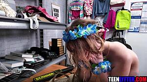 Hot Teen 18+ Gets Threesome Fucked by Police for Shoplifting in Reality Scene