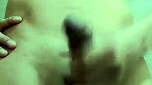 Skinny guy with big cock and small waist masturbates solo in work bathroom