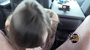 Public interracial blowjob in backseat.
