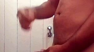 Soloboy masturbates alone in bathroom with intense strokes