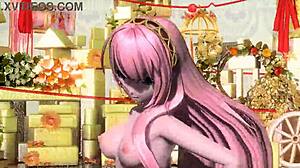 Megurine luka takes on patcwork staccato in project diva. She strips full nude with big tits exposed.