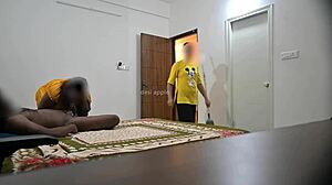 Maid delivers intense blowjob and deepthroat sucking before hard pussy fucking in room cleaning chaos