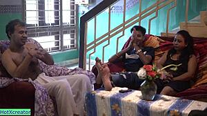 Indian bhabhi agrees to wild sex party with gangbang action. Friends share rough banging in close-up.