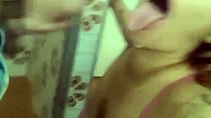 Guy fixes shower gets blowjob reward with cum on tits