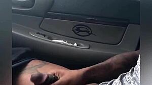 in my car i was so horny, slowly jackin my big pretty dick till i busted a thick load!