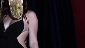 Sultry redhead milf debutant Odette Fox removes her fancy evening dress to reveal big natural tits and petite body!