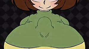 Chara delivers a titty fuck with her big tits while giving a blowjob in the scene.