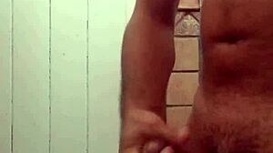 Soloboy masturbates alone in bathroom with intense strokes