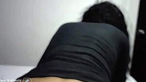 brunette latina teen in miniskirt gets bent over for rough doggystyle pounding. creampie drips from her tight wet pussy.