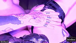 hot femdom sinn sage shares a cock with her blonde girlfriend ruby in strapon lezdom action