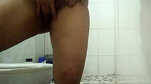 Cachonda gets wild in the bathroom masturbating to orgasm thinking about her boyfriend