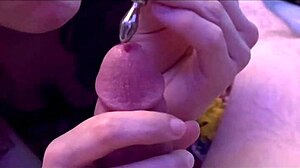 Extreme sounding session with massive pre cum dripping from monster cock rub.