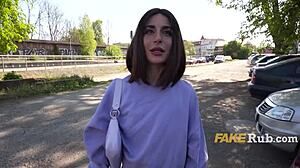 Ultra pretty italian girl picked on street for public outdoor sex interview and flashing