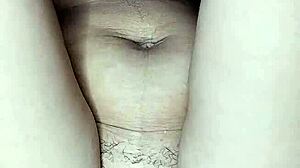 skinny latina with hairy pussy masturbates riding secretly to creamy orgasm homemade