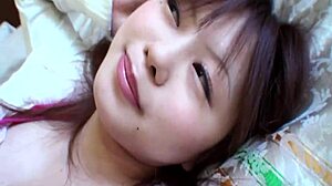 Japanese teen 18+ with big tits rides dildo in cowgirl until huge orgasm. Then gets fucked doggystyle by cock.