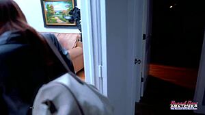 redhead cutie dezi rae fingerfucks shaved pussy and deepthroats hard boner with facial cumshot