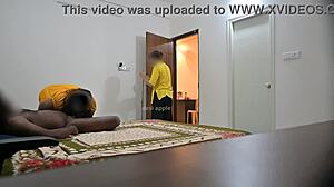 Maid delivers intense blowjob and deepthroat sucking before hard pussy fucking in room cleaning chaos