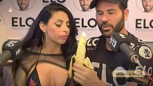 hotwife queen gives sloppy blowjob to podcast host as husband watches