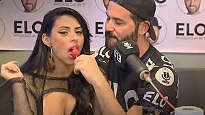 hotwife queen gives sloppy blowjob to podcast host as husband watches