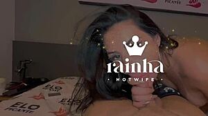 hotwife queen gives sloppy blowjob to podcast host as husband watches