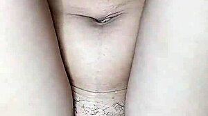 skinny latina with hairy pussy masturbates riding secretly to creamy orgasm homemade