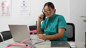 slutty doctor mariana martix takes advantage of patient angel cruz for deepthroat and cum on ass in hospital quickie