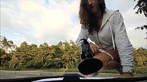 Horny Polish Teen Rides Dildo On Car Hood For Wet Pussy Orgasm In Public!
