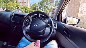 guy masturbates in car publicly while watching hot girl at the bus stop